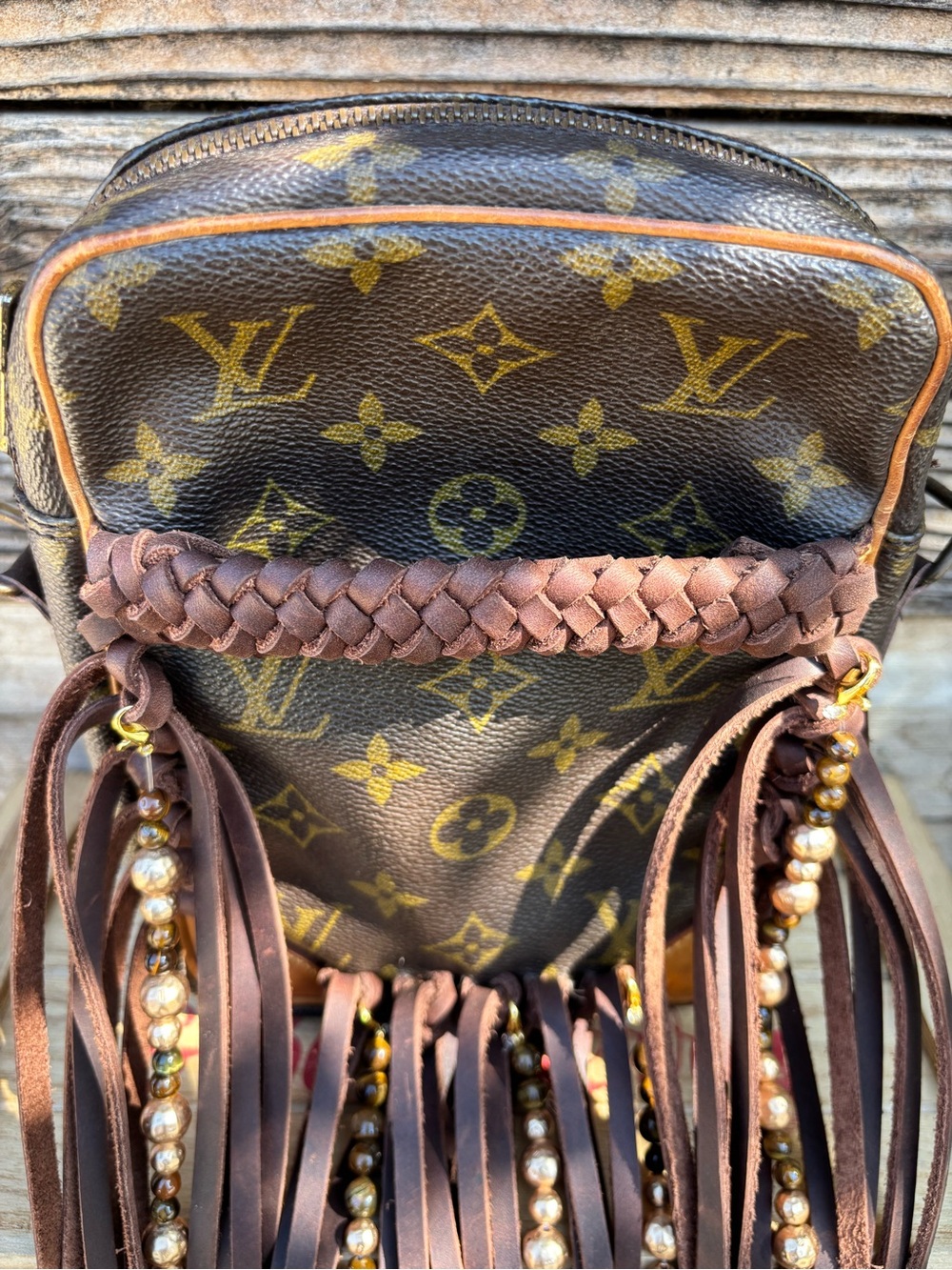 Louis Vuitton Monogram Braided Fringe Crossbody in Brown and Gold